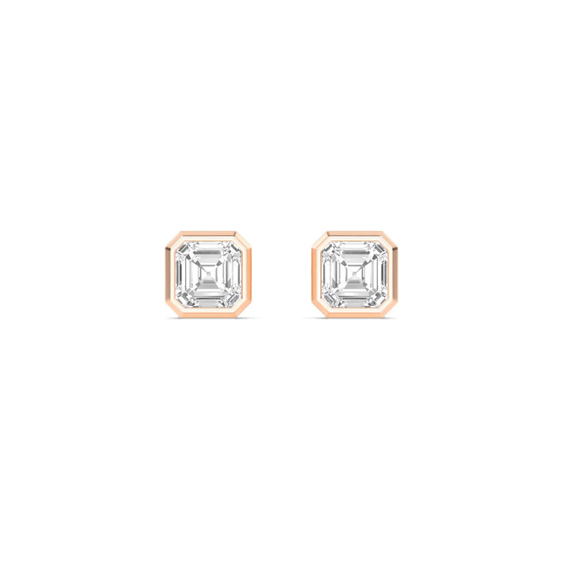 14K 1.01ct Natural Diamond Asscher Cut Bezel Stud Earrings