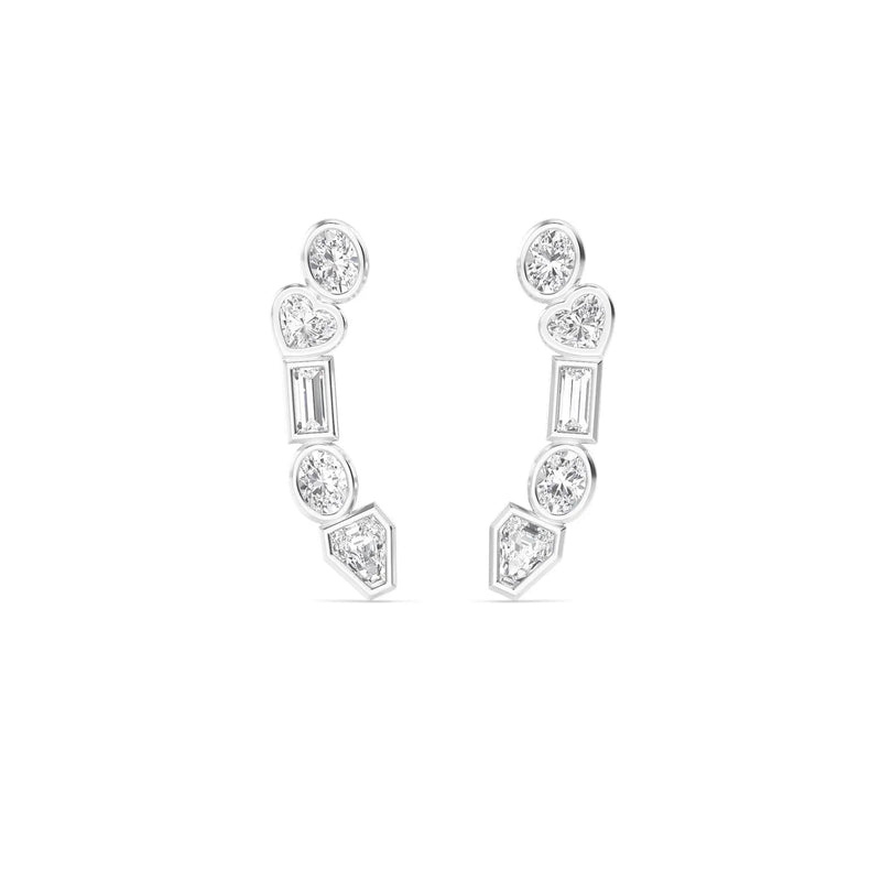 18K Solid Gold 1.41 Ct Natural Multi Shape Natural Diamond Ear Climbers - Close Up | Riyanika Jewels