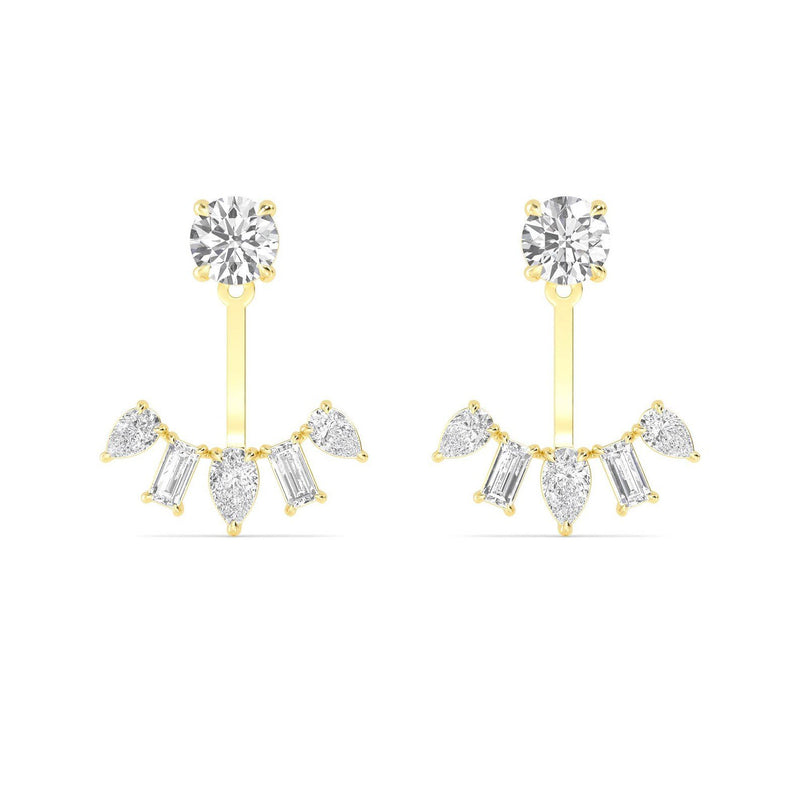 18K Solid Gold 2.44ctw Multi Shape Natural Diamond Drop Earrings - Alternate Angle | Riyanika Jewels