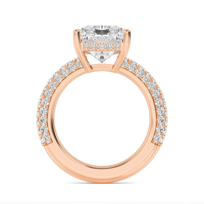 18K Solid Gold 5.71 Ct Radiant Cut Hidden Halo Natural Diamond Engagement Ring - Side View