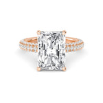 18K Solid Gold 5.71 Ct Radiant Cut Hidden Halo Lab Grown Diamond Engagement Ring - Detail