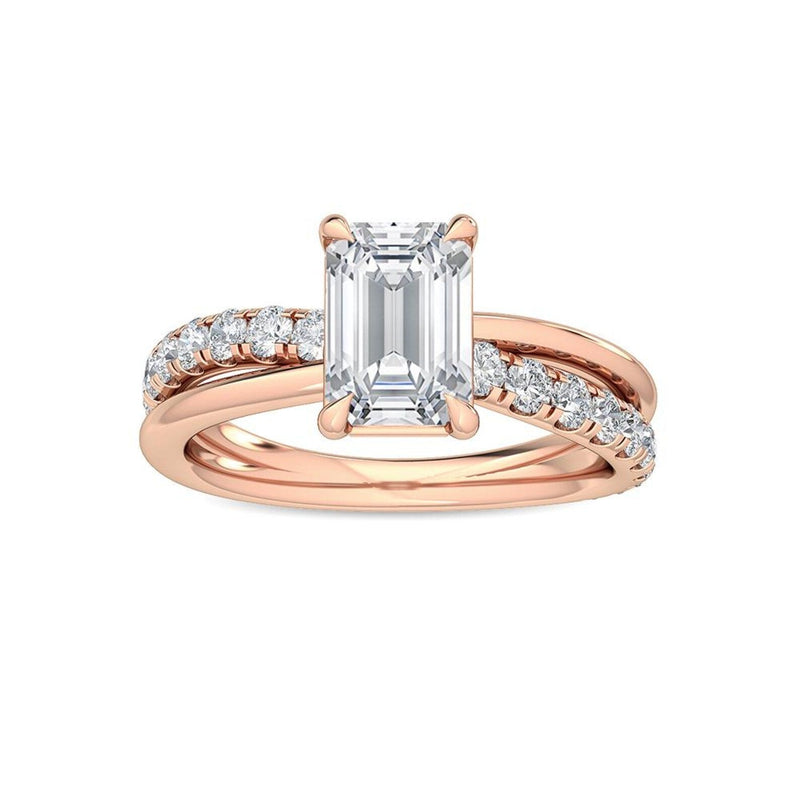 14K 2.5ct Lab Grown Diamond Emerald Cut Pave Engagement Ring