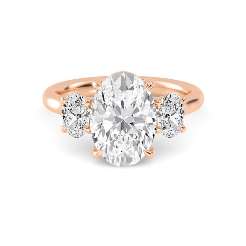 2.72 Ct Oval Cut Natural Diamond Three Stone Engagement Ring in 18K Solid Gold - Detail