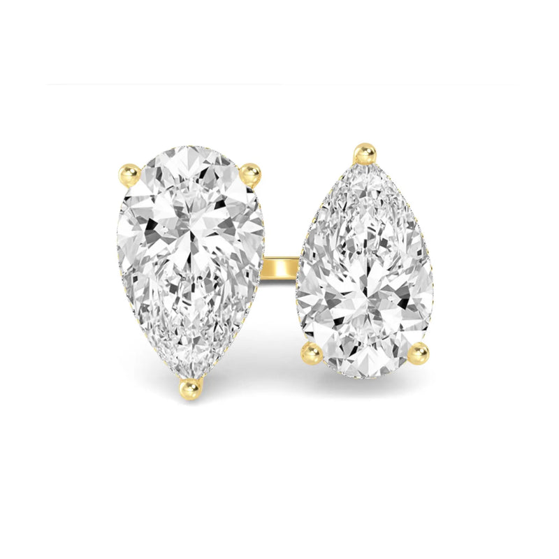 18K Solid Gold 10.43 Ct Double Pear Lab Grown Diamond Toi et Moi Engagement - Detail