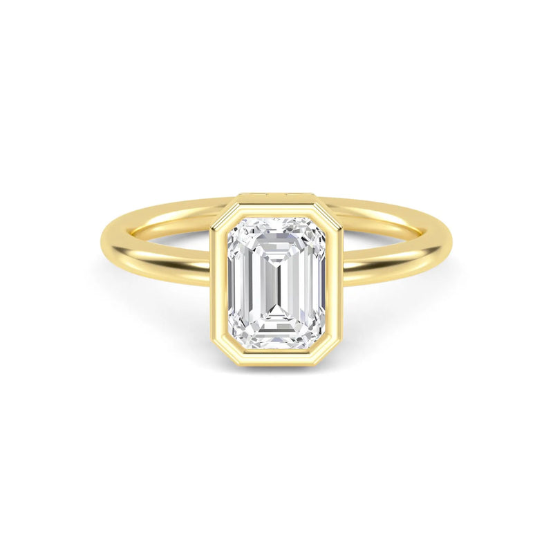 14K 1.5ct Natural Diamond Emerald Cut Bezel Engagement Ring
