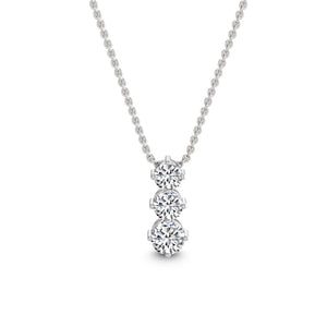 18K Solid Gold 1.49 Ct Natural Diamond 3-Stone Pendant Necklace