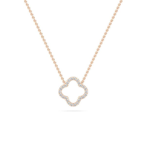 18K Solid Gold 0.27 Ct Dainty Natural Diamond Quatrefoil Pendant Necklace - Side View | Riyanika Jewels
