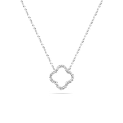 18K Solid Gold 0.27 Ct Dainty Natural Diamond Quatrefoil Pendant Necklace