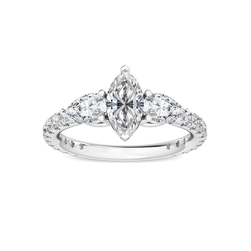14K 1.5ct Lab Grown Diamond Pear Cut Side Stone Engagement Ring