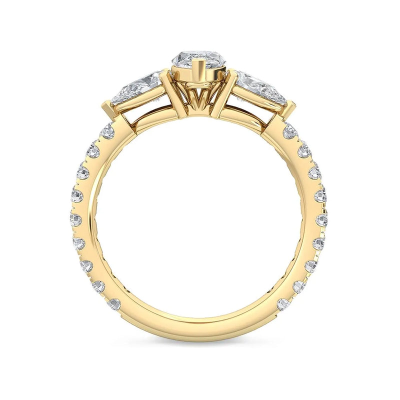 14K 1.5ct Natural Diamond Pear Cut Side Stone Engagement Ring