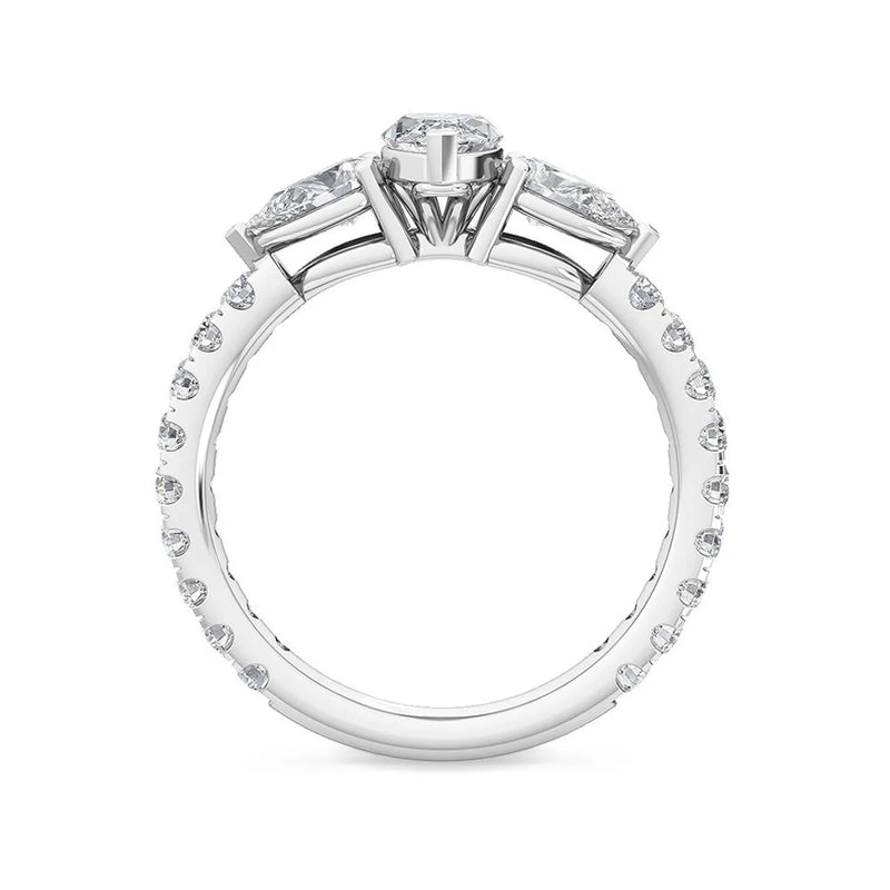 14K 1.5ct Natural Diamond Pear Cut Side Stone Engagement Ring