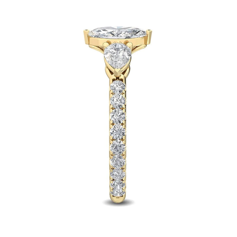 14K 1.5ct Natural Diamond Pear Cut Side Stone Engagement Ring