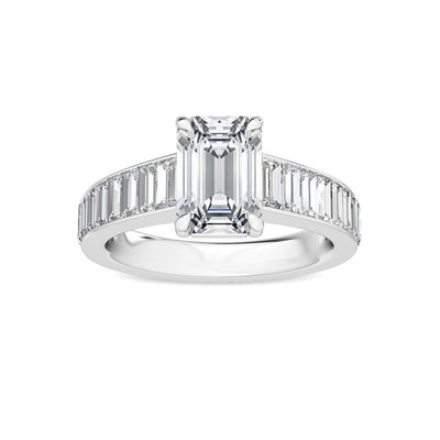 14K 3ct Lab Grown Diamond Emerald Cut Side Stone Engagement Ring