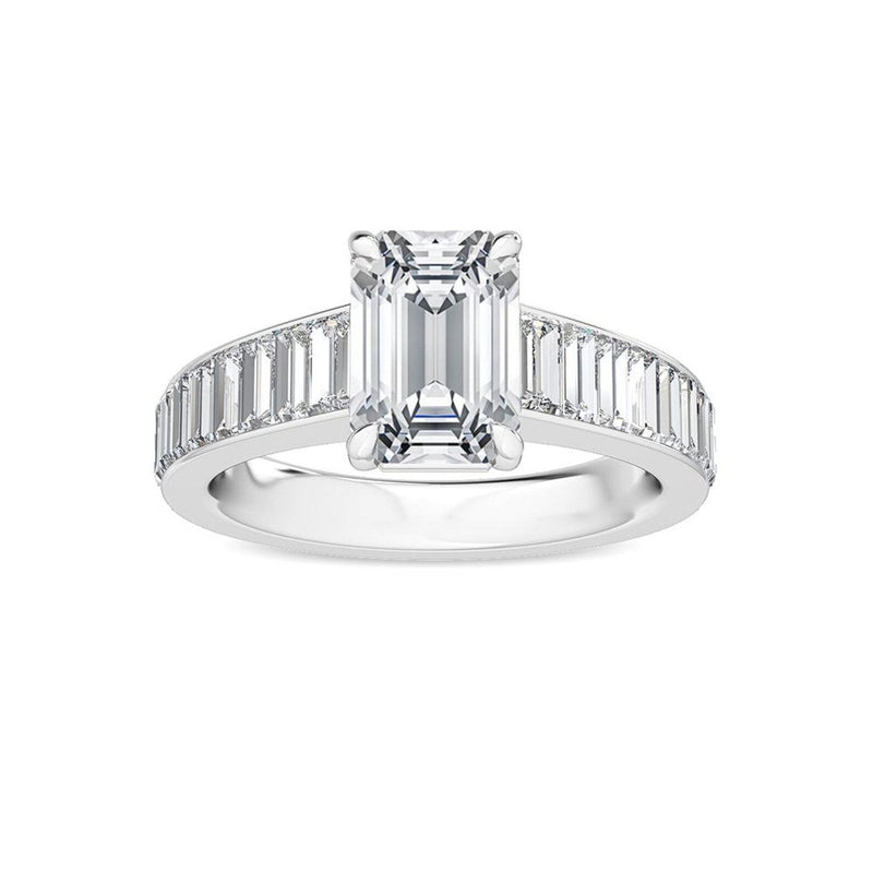 14K 3ct Lab Grown Diamond Emerald Cut Side Stone Engagement Ring
