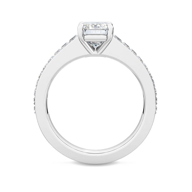 14K 3ct Lab Grown Diamond Emerald Cut Side Stone Engagement Ring