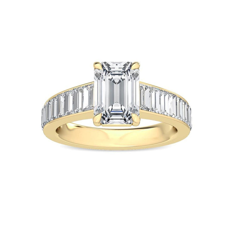 14K 3ct Lab Grown Diamond Emerald Cut Side Stone Engagement Ring