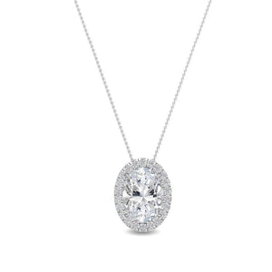 18K Solid Gold 1.00 Ct Oval Natural Diamond Halo Pendant Necklace