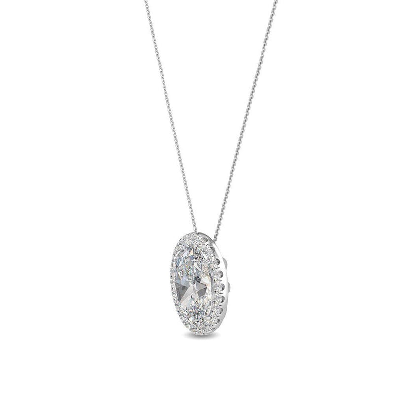 18K Solid Gold 1.00 Ct Oval Lab Grown Diamond Halo Pendant Necklace - Alternate Angle