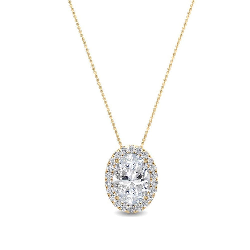 14K 1ct Natural Diamond Oval Cut Halo Pendant Necklace