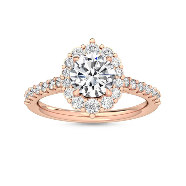 18K Solid Gold 1.62ct Round Cut Natural Diamond Halo Engagement Ring - Side View | Riyanika Jewels