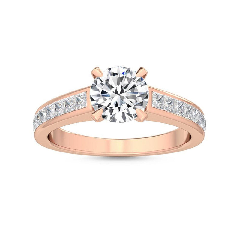 14K 1.5ct Lab Grown Diamond Round Cut Side Stone Engagement Ring