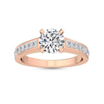 1.33ct Round Cut Natural Diamond with Princess Cut Side Stones Engagement Ring in 18K Solid Gold - Close Up | Riyanika Jewels