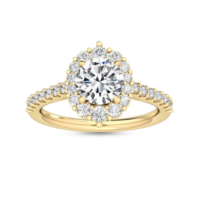 14K 1.5ct Natural Diamond Round Cut Halo Engagement Ring