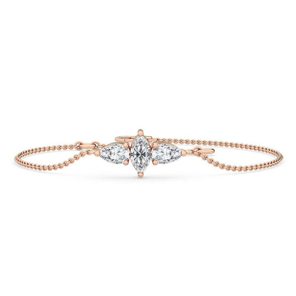 0.50Ct Marquise & Pear Cut Dainty Natural Diamond Bracelet in 18K Solid Gold - Side View | Riyanika Jewels