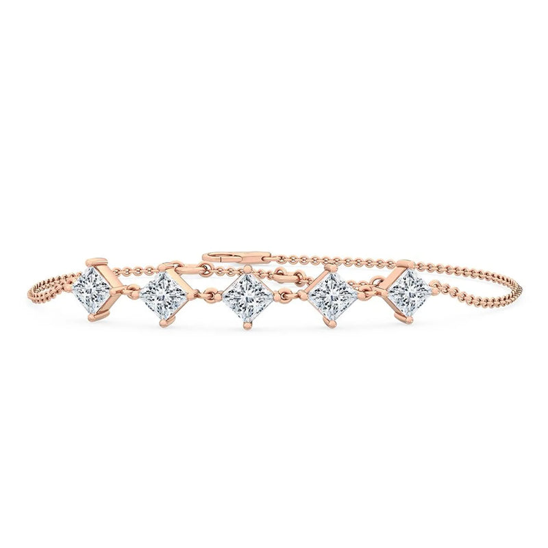 18K Solid Gold 0.65 Ct Natural Diamond Princess Cut Bracelet - Detail | Riyanika Jewels