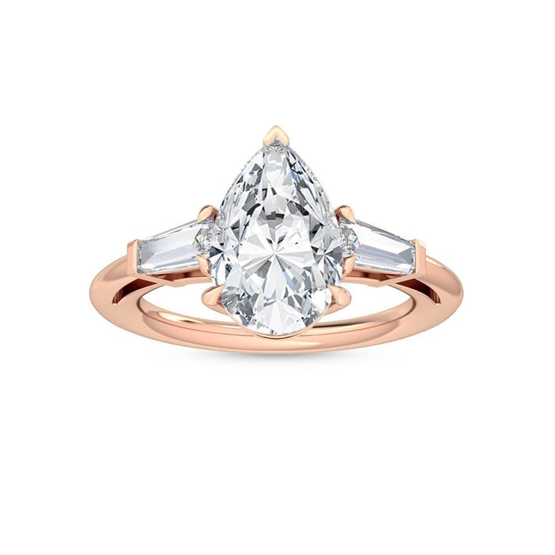 14K 3.5ct Lab Grown Diamond Pear Cut Three Stone Engagement Ring
