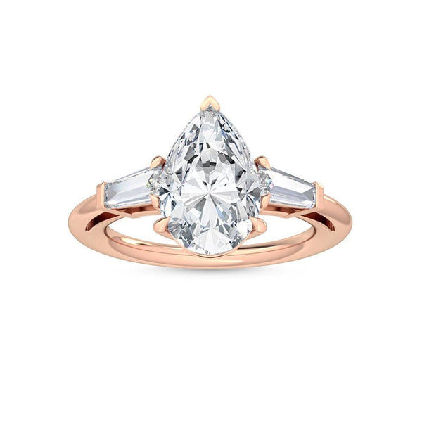 14K 3ct Natural Diamond Pear Cut Side Stone Engagement Ring