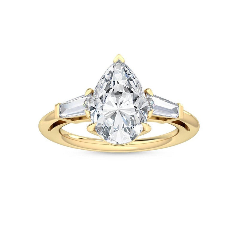 14K 3.5ct Lab Grown Diamond Pear Cut Three Stone Engagement Ring