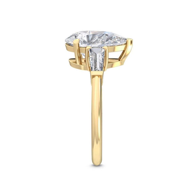 14K 3.5ct Lab Grown Diamond Pear Cut Three Stone Engagement Ring
