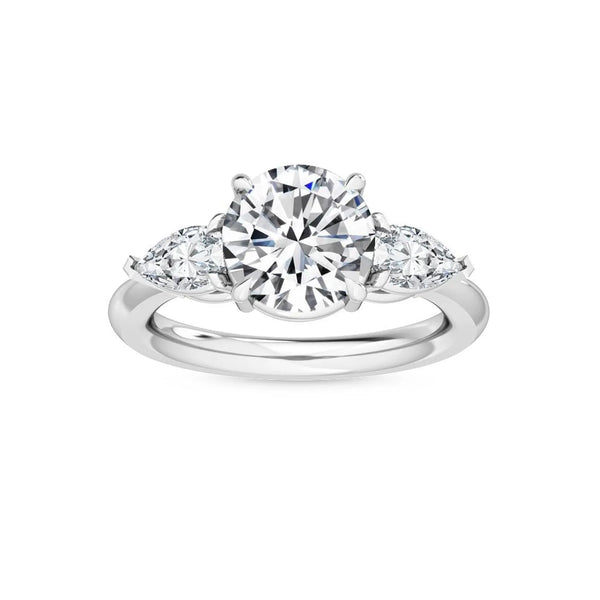2.57 ct Pear & Round Cut Natural Diamond Engagement Ring in 18K Solid Gold