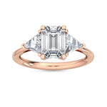 2.75ct Emerald Cut with Trillion Cut Side Stones Lab Grown Diamond Engagement Ring in 18K Solid - Detail | Riyanika Jewels