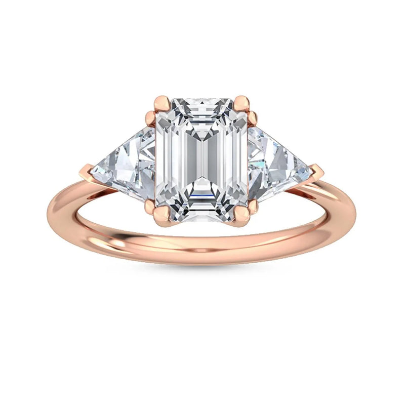 14K 2.5ct Lab Grown Diamond Emerald Cut Side Stone Engagement Ring