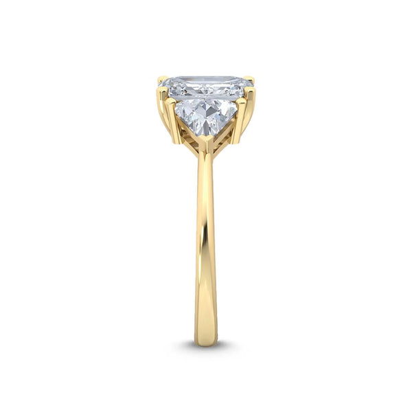 2.75ct Emerald Cut with Trillion Cut Side Stones Lab Grown Diamond Engagement Ring in 18K - Side View | Riyanika Jewels