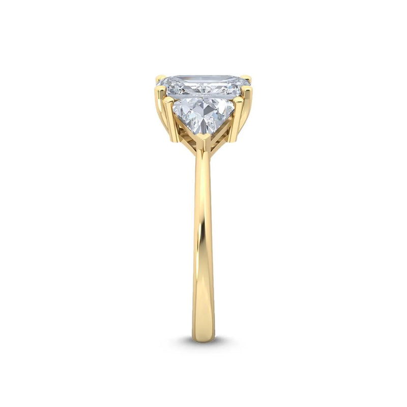 2.75ct Emerald Cut with Trillion Cut Side Stones Lab Grown Diamond Engagement Ring in 18K - Side View | Riyanika Jewels