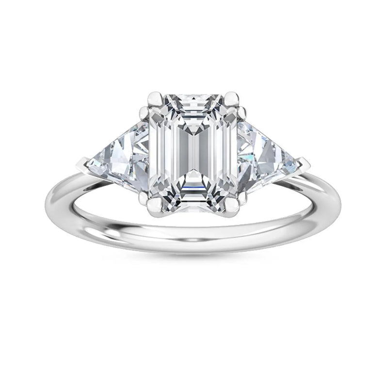 2.75ct Emerald Cut with Trillion Cut Side Stones Natural Diamond Engagement Ring in 18K Solid Gold