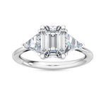 2.75ct Emerald Cut with Trillion Cut Side Stones Natural Diamond Engagement Ring in 18K Solid Gold