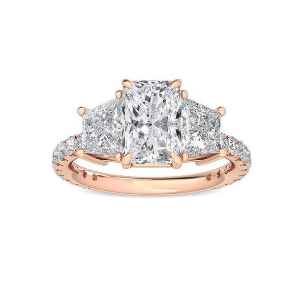 14K 2.5ct Natural Diamond Radiant Cut Side Stone Engagement Ring