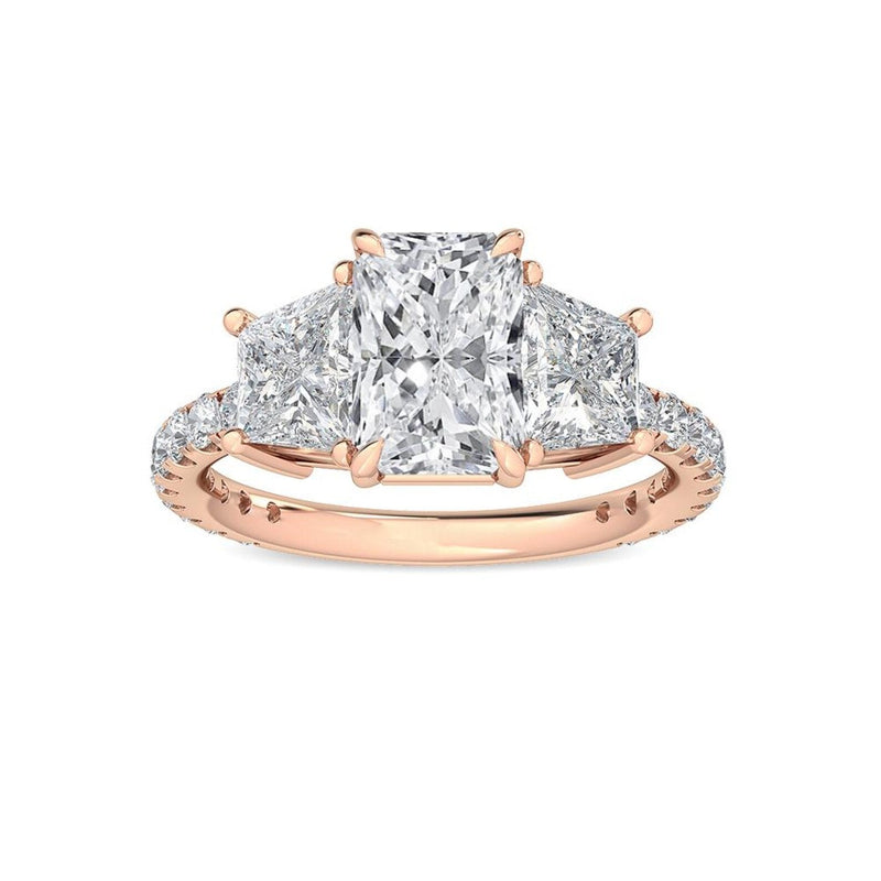 14K 2.5ct Natural Diamond Radiant Cut Side Stone Engagement Ring