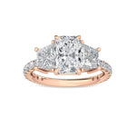 14K 2.5ct Lab Grown Diamond Radiant Cut Three Stone Engagement Ring