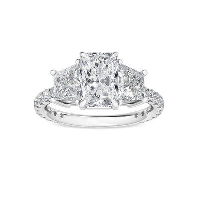 14K 2.5ct Lab Grown Diamond Radiant Cut Three Stone Engagement Ring