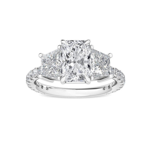 14K 2.5ct Lab Grown Diamond Radiant Cut Three Stone Engagement Ring