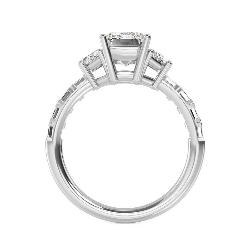 14K 4ct Lab Grown Diamond Emerald Cut Side Stone Engagement Ring