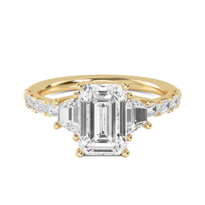 3.93ct Emerald Cut Lab Grown Diamond Engagement Ring in 18K Solid Gold - Side View | Riyanika Jewels