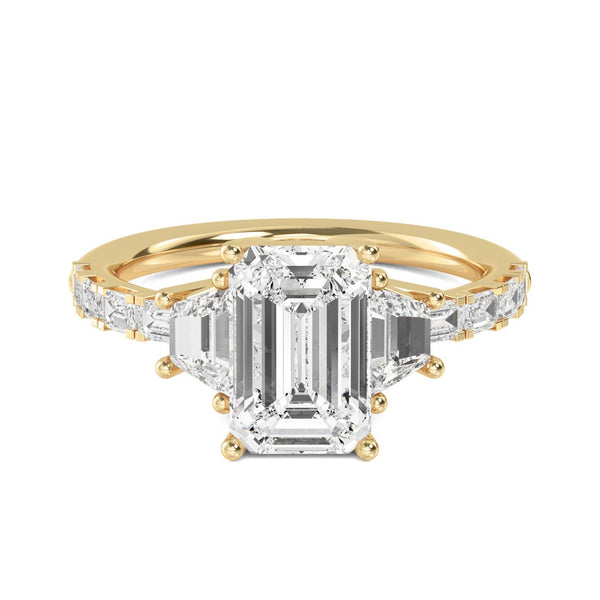 3.93ct Emerald Cut Lab Grown Diamond Engagement Ring in 18K Solid Gold - Side View | Riyanika Jewels