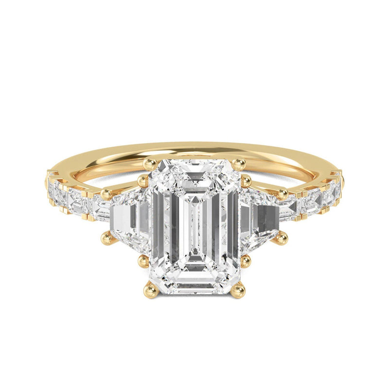3.93ct Emerald Cut Natural Diamond Engagement Ring in 18K Solid Gold - Side View | Riyanika Jewels