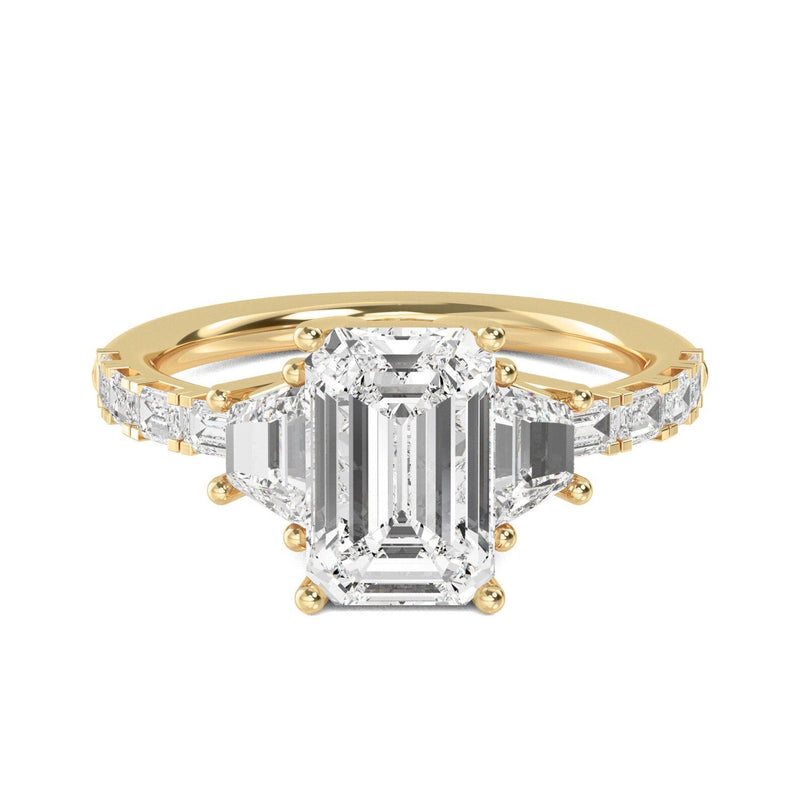 14K 4ct Lab Grown Diamond Emerald Cut Side Stone Engagement Ring